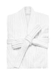 Home Elephant White Bathrobe With Embossed Stripes Absorbent Microfiber Adjustable Belt 3/4 Sleeve Unisex One Size - 白色 - 查看 4