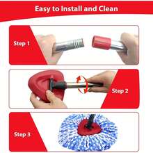 Spin Mop Handle Mop Heads And Base Replacement Sets Compatible With O Cedar EasyWring Rinseclean 2 Tank System, Flexible & Reusable(1 Sets Stainless Steel Handle & 4 Refills & 1 Base & 1 Scrub Brush) - Xanh và trắng - Xem 3