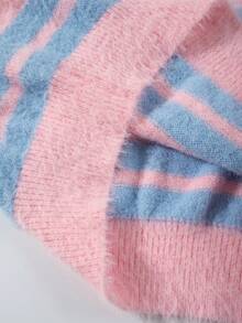 Suéter holgado de manga larga a rayas con contraste de color, de punto, informal, unisex, adecuado para primavera, otoño e invierno