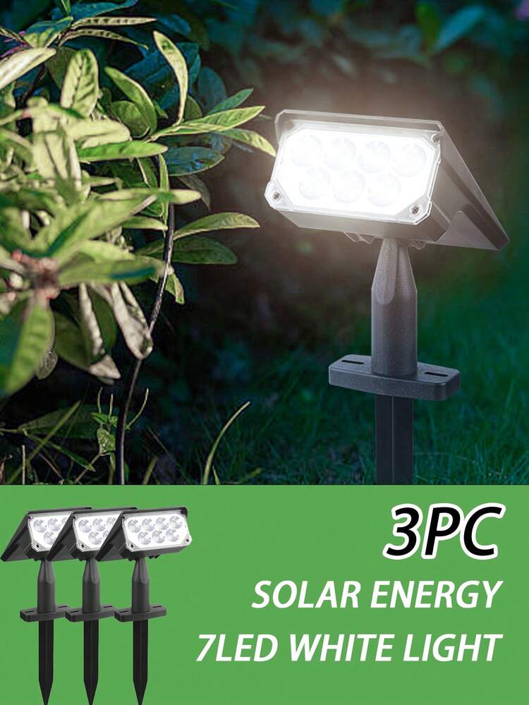 3 pezzi Faretti solari multifunzionali impermeabili con luce decorativa, 7 LED/2 LED con accensione automatica, adatti per decorare il giardino, il paesaggio, la roccia, le statue, le pareti e i vialetti - nero - Visualizzare 15