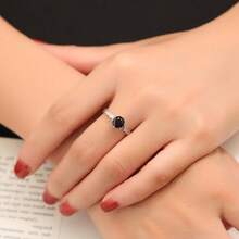 Adjustable 925 Silver Ring 6.5mm Round Black Spinel With Twisted Shank & CZ Accents Mysterious Elegant Jewelry Boho Gift