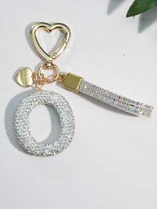 1pc White Ceramic Rhinestone Letter Keychain, Cute Personalized Bag/Car Key Chain, Simple Heart Decor For Mom, Friends, Valentine's Day Halloween Accessories Teachers Day Christmas Gift Ideas Bag Accessories Lanyards With Id Holder Car Accessories Bag Charms