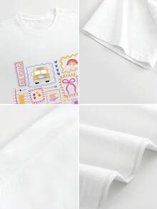 Camiseta cómoda y moderna para profesor/a, camiseta colorida con garabatos para la vuelta al cole, camiseta escolar preppy y coqueta, camiseta con lazo rosa femenino, regalos para profesor/a - Blanco - Ver 3