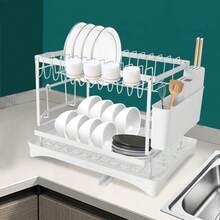 YUNRUX 2 Tier Drainer Rack Drainer Dish Drainer Rack 360° Rotation - White - View 2