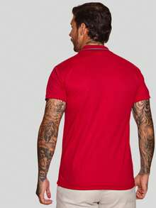 MEN'S POLO COLLAR SHIRT CASUAL BUTTON SLIM T-SHIRT PROMOTION - Red - View 4