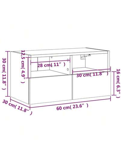 VidaXL TV Wand Unit 60x30x30 Cm, Finished Wood, Wit view 2
