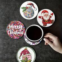 6 buc/set sau 420 buc/70 seturi suporturi pentru băuturi cu imprimeu de Moș Crăciun și paiete, suporturi rotunde absorbante din cauciuc, cu fund moale din cauciuc gros de 10 cm/2 mm, suport din cauciuc moale, suporturi decorative, potrivite pentru căni, decor pentru masă de bucătărie, decor pentru bucătărie, decor pentru masă