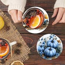 6 piezas/set o 420 piezas/70 sets Posavasos con estampado de hojas florales y calabazas de otoño, de 10 cm/2 mm de grosor con base de goma suave absorbente y redonda, con respaldo de goma suave, posavasos decorativos adecuados para tazas, decoración del hogar, cocina y mesa de comedor