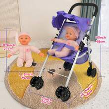 Doll Stroller Baby Doll Stroller, Soft Body 11 Inch Baby Doll Included, Pink,Baby Doll Toy Cart With Bottom Storage Basket, Baby Doll Stroller For Toddlers 3+ Year Old Children Play Toy Baby Stroller For Dolls & Travel, Suitable For Plush Toys And Plush Animals, Pretend Play For Kids Ages 3+, Toy Doll Stroller, Role-Playing Toy Stroller, Purple And Pink - Multicolor - View 4