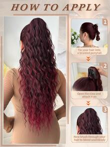 26 Inch Long Water Wave Heat Resistant Synthetic Ponytail, Daily Use Wig Hair Scrunchie For Women - Red Ombre - View 6