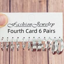 6 件/24 件优雅复古别致人造珍珠心形几何编织宽金属 C 形环状耳环多件套，适合节日、派对、约会、日常佩戴的礼物 - 銀色 - 查看 11