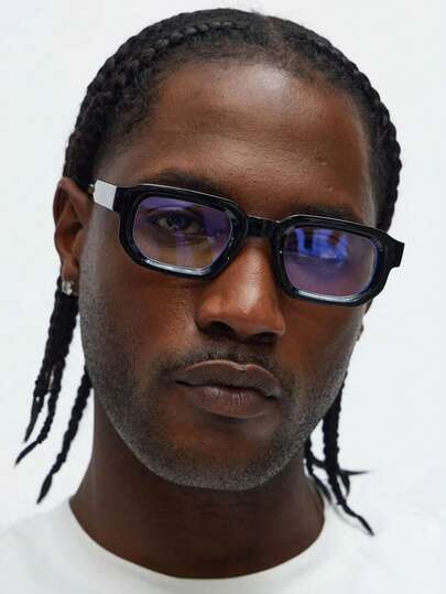 1 Pair Men's Black Square Solid Color Glasses PC Frame Casual Streetwear