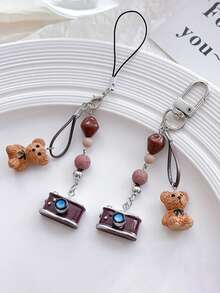 1pc Camera Beaded Mobile Phone Chain, Creative Bag Hanging Key Chain Bear Chain, Cute Beaded Pendant Keychain Pendant, Cute Niche Pendant, Suitable For Using As Earphone Cover, Luggage & Bag, Cellphone And Keychain Pendant - Multicolor - View 2