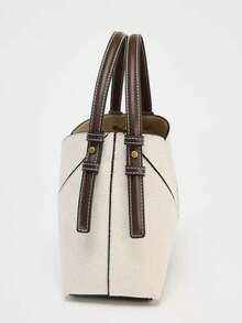 Women Two-Tone Design Mini Canvas Tote Bag, Fashion Shoulder Hand Bucket Bag