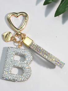 1pc White Ceramic Rhinestone Letter Keychain, Cute Personalized Bag/Car Key Chain, Simple Heart Decor For Mom, Friends, Valentine's Day Halloween Accessories Teachers Day Christmas Gift Ideas Bag Accessories Lanyards With Id Holder Car Accessories Bag Charms