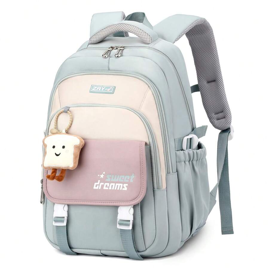 Grundschultasche Mädchen, 36 Liter Kawaii Freizeitrucksack mit Anhänger, Leichte und wasserdichte Schultasche aus Nylon für Mädchen von 9-18 Jahren