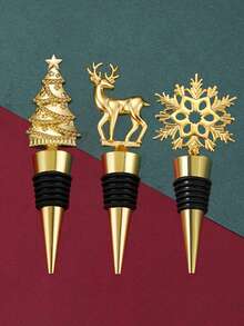 1 Silicone Wine Stopper, Wine Bottle Cap, Silicone Bottle Cap, Reusable Silicone Wine Stopper, Wine Bottle Stopper, Zinc Alloy Snowflake, Christmas Tree, Red Wine Stopper,Seal, Can Maintain The Flavor Of Wine, Champagne, Sparkling Drinks, And Beer During Storage Creative Christmas Gift, Party Gift, Party Dinner Decoration Merry Christmas - Multicolor - View 8