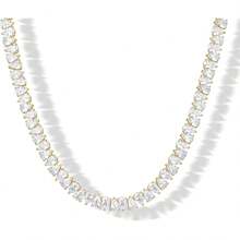 PAVOI 14K Gold Plated Simulated Tennis Women - Classic Tennis Chain - Timeless Station Round And Pear Cubic Zirconia Stones Choker Necklace - 梨形 - 18英寸 - 查看 7