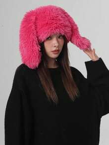 1pc Unisex Cute Rabbit Ear Decor Soft Warm Plush Hat, Suitable For Daily, Festivals, Parties, Autumn/Winter
