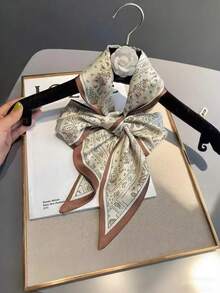 1件 14*145 女士马车印花时尚丝巾头巾，发带，头饰，是装扮您的理想之选。复古精致丝巾，法式优雅浅蓝粉色丝巾，女士装饰围巾，优雅时尚的颈部装饰。