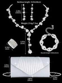 5-Piece Set Of Rhinestone Jewelry Set Gold Shiny Necklace Earrings Bracelet Ring Set Women's Evening Dress Clutch Bag Bridal Wedding Shell Elegant Envelope Bag Women's Ball Belt Detachable Metal Chain Wedding And Party Women's Shoulder Bag Women's Handbag Women's Handbag Multi-Functional Glitter Handbag Cocktail Party Wedding New Wallet Banquet Bag