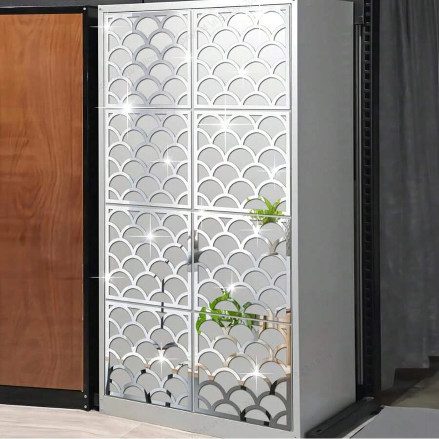 4 Peças Adesivos de Parede em Espelho Acrílico com Padrão Escama de Peixe Oco, Arte Decorativa Autoadesiva e Reutilizável, Adequada para Sala de Estar, Quarto, Escritório, Banheiro, Academia, Decoração de Parede com Espelho