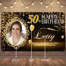 1pc Custom Birthday Banner Background, Personalized With Photo, Name, Age, Black & Golden Color Birthday Party Decorations, Front Door Decor, Home Gathering Decor, Daily Decorations, 70.8*43.3 Inches Mother's Day Graduation,Multi-Functional,Durable,Anti-Mold,Ornamental,Reusable,Exquisite,Stylish,High-Quality,Colorful,Modern,Custom,Personalized,Unique,Ideal Gifts For Him,Ideal Gifts For Her,Boyfriend,Dad,Girlfriend,Mom,Family,Friends,Tea Room,Home,Garden,Office,For Anniversaries,For Valentine's Day,For Mother's Day,For Birthdays,For Father's Day,For Graduation,For Weddings,For Housewarming,Customized Banners & Pennants - Multicolor - View 9