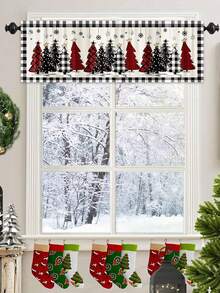 1 Stück Weihnachtsvorhang Gardine, Sonnenschutzvorhang mit Weihnachtsbaum & Schwarz-Weiß Gitter Design, bedruckte kurze Küchengardinen, Weihnachtshängedekoration, Weihnachtsdekoration für Zuhause, Fröhliche Weihnachten Dekoration, Weihnachtsschmuck, Badezimmerdekoration, Küchendekoration - Weihnachten E - Übersicht 8