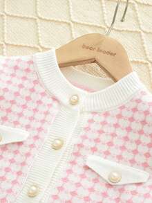 2pcs/Set Young Girls Casual Cardigan Sweater And Mini Skirt, Autumn/Winter - Pink - View 3