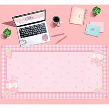 Cute Pink Plaid Desk Mats Strawberry Milk Gaming Desk Pad 31.5x15.75in, Kawaii Extended Mouse Pad Kawaii Large Keyboard Mats XXL, Laptop Mat For Desk, Desktop Mat Mousepad Office Decor For Women - 黑色 - 查看 4