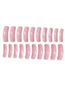 A Box Of 20 Press-On Full Coverage False Nails, Square Long Curved Shape With Pink Color And French Black Edge Design, Making Fingertips Look More Simple And Romantic, Fashionable And Versatile Suitable For All Women's Daily Wear, Comes With Nail File And Gel.