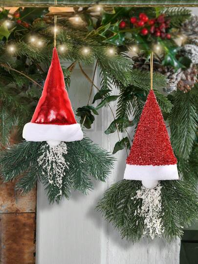 2pcs Christmas Hat Hanging Decoration,Father Christmas,Red,Colourful,20cm,7.8inch,Artificial Plants,Christmas,Christmas Home Decoration,Christmas Celebration Decoration,Autumn And Winter Decoration. Valentine's Day Decoration,Modern Home Ceramic Decoration,Tabletop Decoration,Modern Minimalist,Scandinavian Style,Party,Event,Holiday,Birthday,Party Decoration,Wedding,Garden,Kitchen Decorations