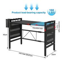 Adjustable Microwave Rack With Knife Holder And 6 Hooks, 2-Tier Extendable Microwave Oven Stand, Carbon Steel Microwave Shelf For Kitchen And Storage, Black/White - 黑色 - 查看 6