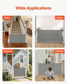 Retractable Baby Gate, Extends To 56.3 Inch Wide, 31.3 Inch Tall, With Security Lock, Easy To Use, Walk Through Without Tripping, Mesh Dog Gate For Stairs, Hallways, Indoor/Outdoor, Gray - Gray 55 inches 33 inches - 查看 7