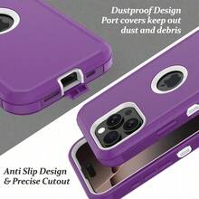 Phone Case With Belt Clip For IPhone 13/14/15/16 Pro Max Plus Heavy Duty 3 In 1 Military Grade Drop Protection DustProof Durable Protective Shockproof Cover  For Christmas, Birthday, New Year Gifts, Winter,Gifts For Family, Friends,Birthday,Girlfriend,Boyfriend - Tím/Trắng - Xem 9