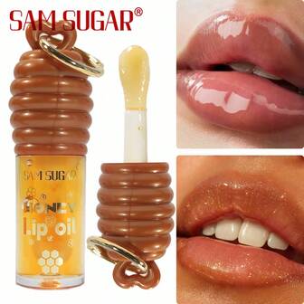  1pc SAM SUGAR Honey Lip Gloss Essence Moisturizing Lip Oil With Keychain, Lip Gloss For Daily Makeup, Can Be Given As Gift