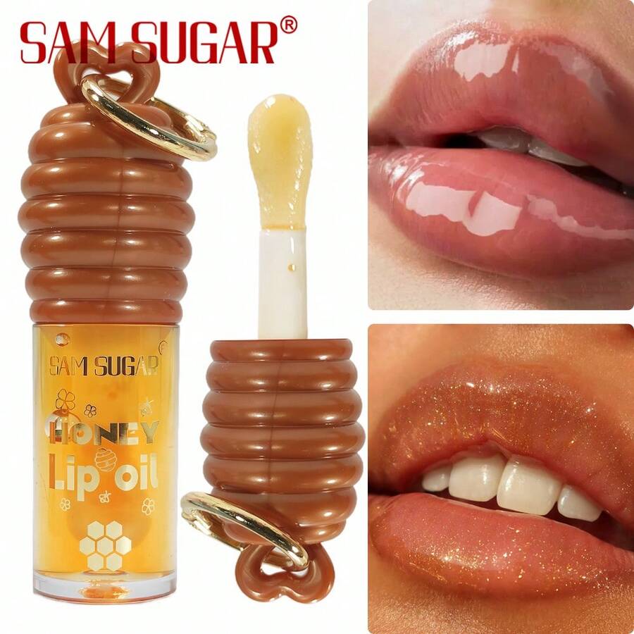 1 pieza Esencia de brillo de labios con miel SAM SUGAR con llavero, brillo de labios para maquillaje diario, puede ser dado como regalo