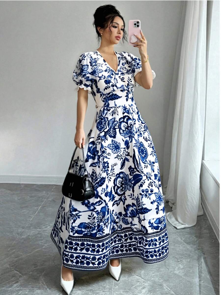 Vestidos florales de verano para mujer, vestidos largos. - Azul - Ver 1