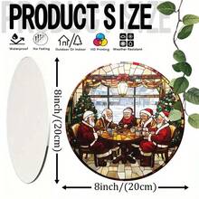 2D plat, capteur de soleil rond et vif en acrylique - scène de Noël avec village enneigé et sapin de Noël, style bohème, 20x20 pouces, idéal pour la véranda, la fenêtre, le jardin et la décoration du salon, cadeau d'anniversaire idéal, décoration de Noël, 2D plat