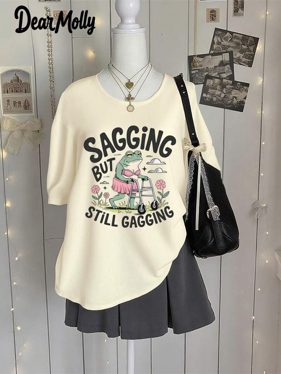 JOYY Women's Funny T-Shirts Inappropriate Adult Humor T-Shirts Sarcastic Offensive Loose T-Shirts Retro - Apricot - View 1