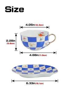 1 Set Ceramic Coffee Cup & Saucer, Creative Checkered Flower Design, Pink/Blue, Suitable For Home, Hotel, Cafe, Office Use