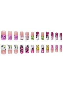 24片复古街头风优雅简约Y2K风格趣味黑白渐变粉紫美甲贴纸套装，轻松提升您的时尚造型，打造活力四射、趣味十足的风格。套装包含多种图案，例如个性化多色星星、圆点、线条设计，简约爱心和十字图案，以及法式美甲贴纸，让您在节日派对、聚会和日常生活中展现迷人风采。 - 彩色 - 查看 4