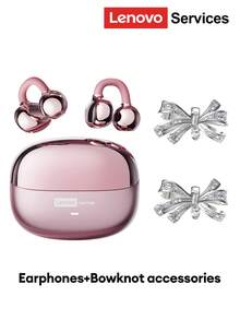 Lenovo Lenovo LE302 Fashionable Bluetooth Headphones With Bow Earphone Accessory, Clip-On Stereo Surround Sound, High-Quality Audio, Low Latency, ENC Noise Cancellation, Comfortable Wear, Suitable As Stylish Earring Accessory And Gift For Women