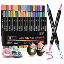 Acryl-Farbstifte mit Doppelspitze in 36 Farben, Farbmarker, Acrylmarker für Felsmalerei, Holz, Glas, Kunststoff, Stoff, Keramik-Malset, Bastelbedarf für Erwachsene