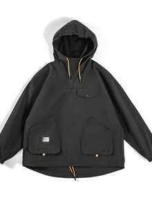 1pc Hooded Sweatshirt Jacket, Suitable For Spring/Autumn, Featuring Christmas, Halloween, Thanksgiving, Valentine's Day, Father's Day, Easter, Ramadan, New Year Designs, Outdoor Windproof With Multiple Pockets - Yellow - View 5