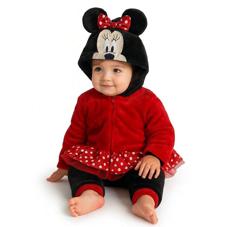 Mameluco con gorro bordado sin pie Disney - Rosa Roja - Ver 1
