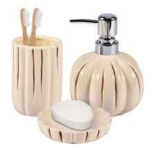 1 zestaw ceramicznych akcesoriów łazienkowych (3 sztuki), dekoracja łazienki z dynią na Halloween, jesienne zestawy łazienkowe, uchwyty na szczoteczki do zębów, dozownik do mydła, mydelniczka, organizer łazienkowy na blat kuchenny, ceramiczny dozownik do mydła w płynie o zapachu wdzięcznej dyni,