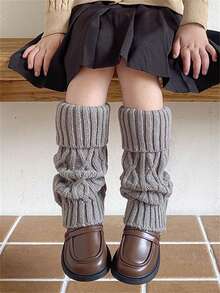 1 Pair Kids Leg Warmers For Girls, Autumn/Winter Thick Knitted Cuff Knee High Leg Warmers, Suitable For Daily Wear, School, Cute & Sweet Style, Fits Ages 3-12 - Multicolor - View 5