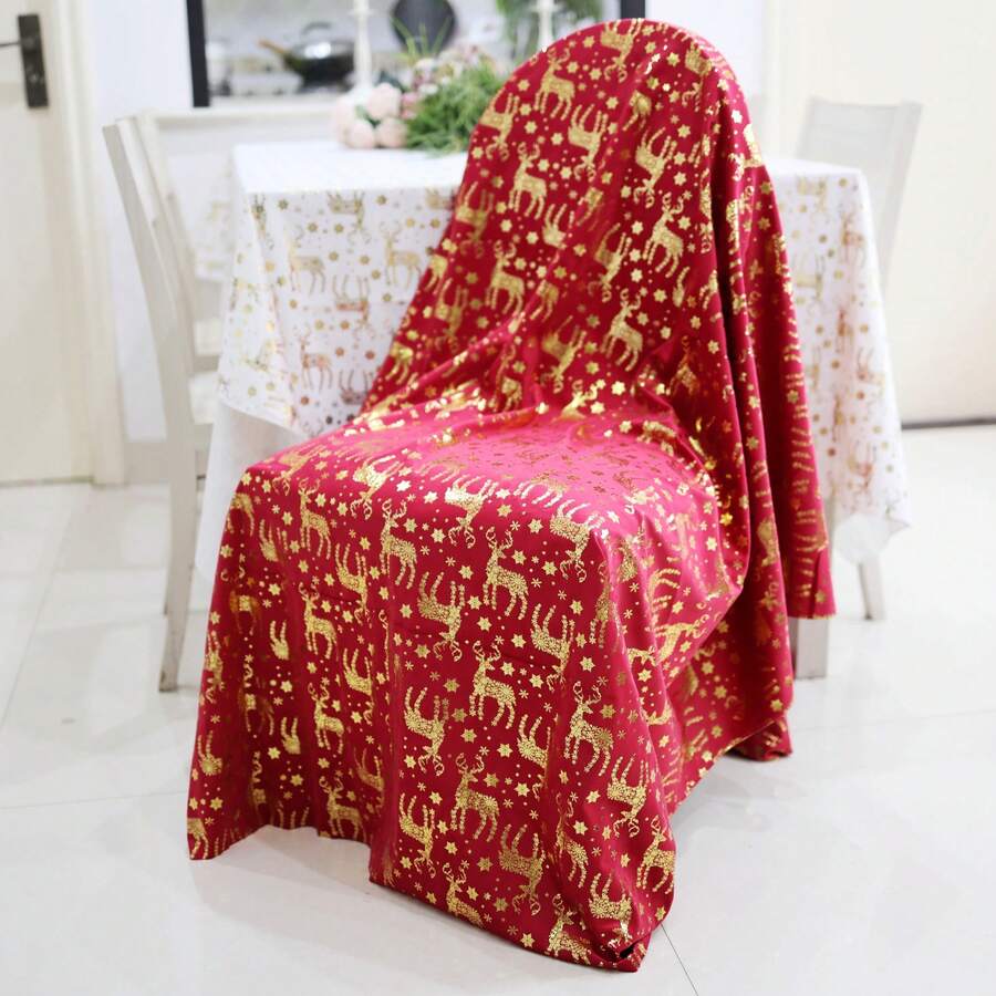 1 Piece Tablecloth Foil Print Christmas Snowflake Stag 59*59inch/59*102.36inch/59*120inch Golden Glow Fabric Holiday Brunch Potluck Family Gatherings Or Romantic Dinner Parties Themed Events Xmas Home Styling Even Photo Backdrops Festival Market