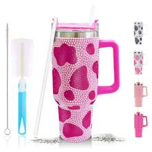 Vaso Taza Térmico Acero Inoxidable 40oz Con Calor/frí Viaje, pajita y cepillo de limpieza, taza de viaje isotérmica de acero inoxidable reutilizable con diamantes Taza isotérmica de acero inoxidable / hervidor al vacío de acero inoxidable degradado en varios colores, Vaso Thermo Termo Brillos Con Asa 40 Oz Frio O Caliente ,como regalo navideño para novias, familias - Rosa leche rosa - Ver 6
